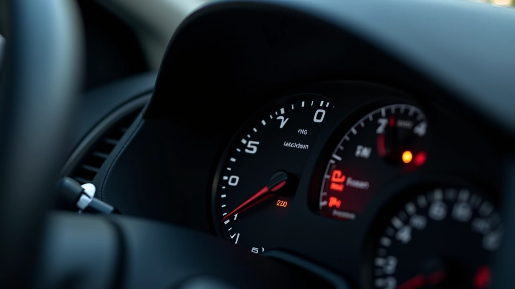 Fuel consumption meter display on vehicle dashboard showing fuel economy reading in mpg or km/l during highway driving