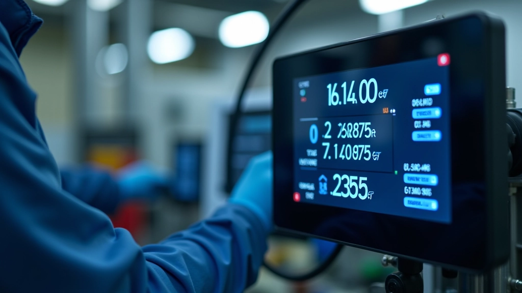 Digital display screen showing flow rate test results with multiple injector measurements in columns