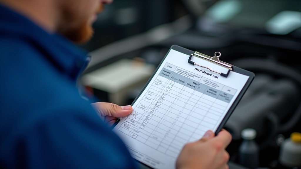 Regular vehicle maintenance schedule checklist with oil change, filter replacement, and fuel system service items marked with checkmarks